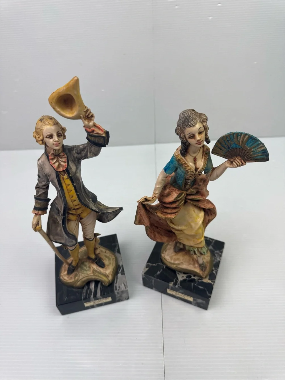 VTG Fontanini Depose Italy Gentleman Lady Figurine Set 177 178 Carrara Marble Ba